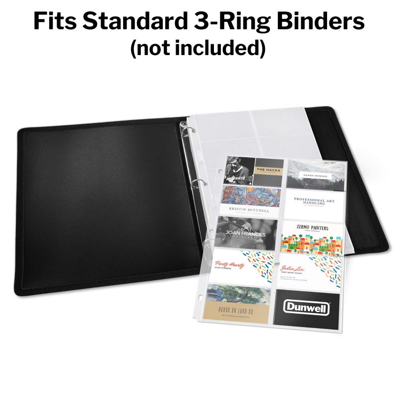 Dunwell Business Card Holder Sleeves (25 Pack for 500 Cards), Heavyweight Plastic Sheet Protect, Each Sleeve Holds 20 2x3.5 Namecards, 3-Hole Punched, Fits 3-Ring Binders - Image 3